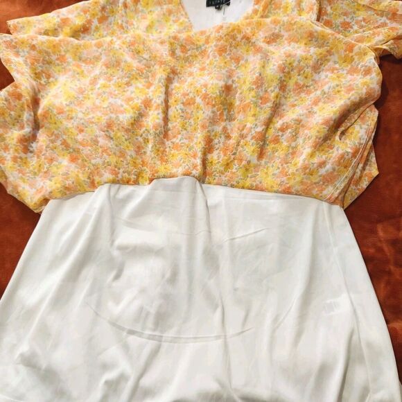 1. State Yellow Floral Tiered Blouson Flutter Sleeve Spring Dress XL. B13 - Picture 11 of 15